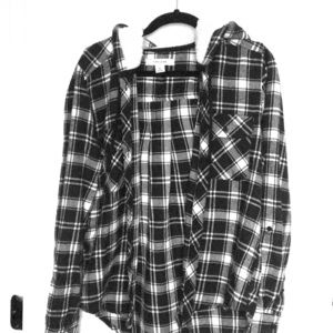 Plaid shirt with fuzzy hood
